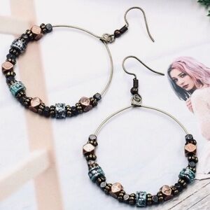 Bohemian beaded wire tribal dangle earrings